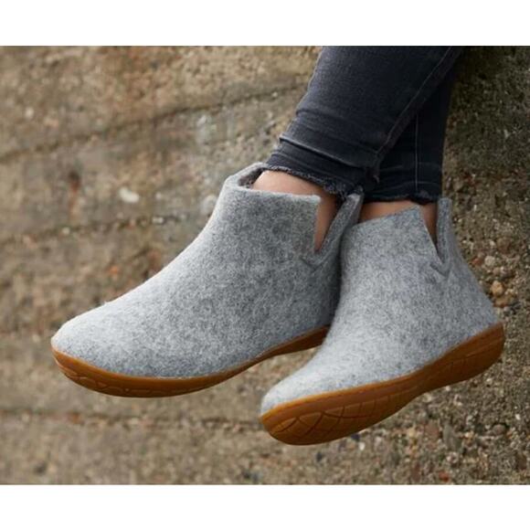 glerups Shoes - Glerups Unisex Gray Wool Boot Slipper with Honey Rubber Sole Size 37